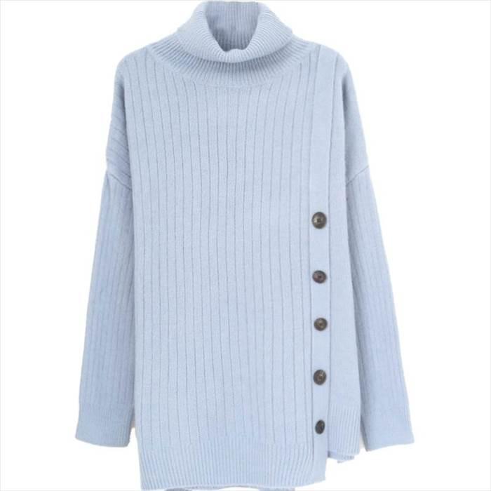 トップス レディース ニット チュニック プルオーバー タートルネック リブ サイドボタン ５サイズ サイズ豊富 ３カラー 秋 冬 カジュアル |  | 13