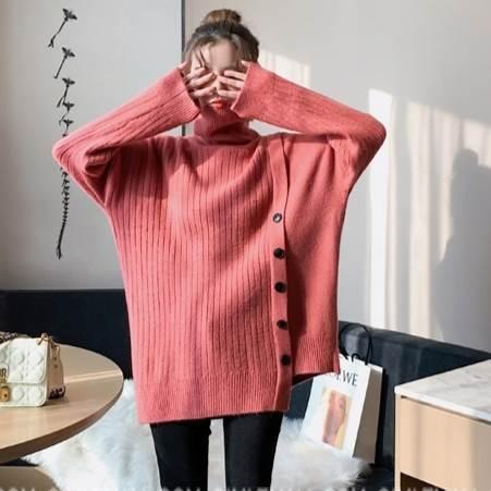 トップス レディース ニット チュニック プルオーバー タートルネック リブ サイドボタン ５サイズ サイズ豊富 ３カラー 秋 冬 カジュアル |  | 01