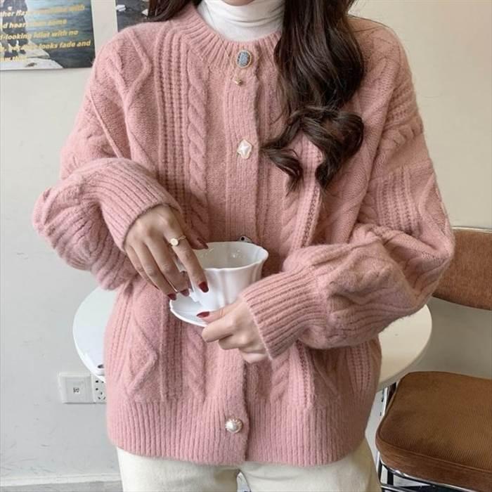 トップス レディース ニット カーディガン ドロップショルダー ケーブル編み ボタン 5サイズ サイズ豊富 4カラー 秋 冬 大人可愛い |  | 02