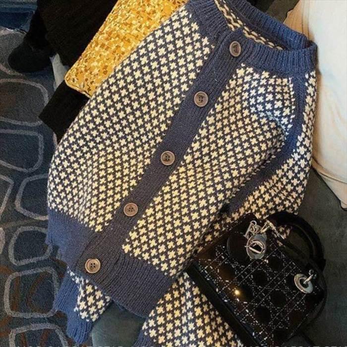 ニット カーディガン ドルマンスリーブ クルーネック 柄物 ジャガード ボタン ブルー トップス レディース ３サイズ 秋 冬 大人可愛い |  | 13