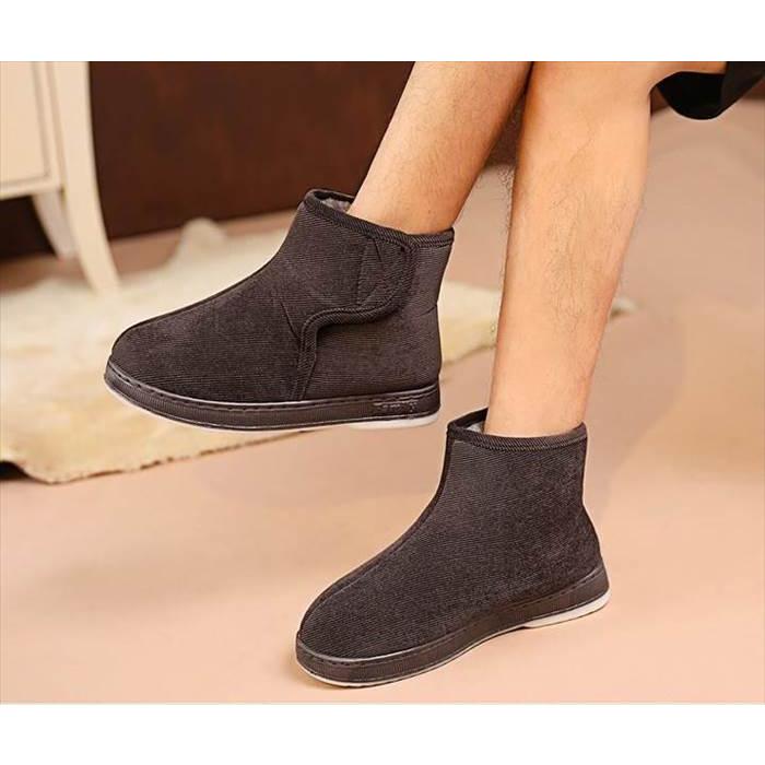 ボアショートブーツ レディース ユニセックス くるぶし丈 サイドマジックテープ 低めヒール ベルクロ 面ファスナー 無地 単色 ネイビー |  | 02