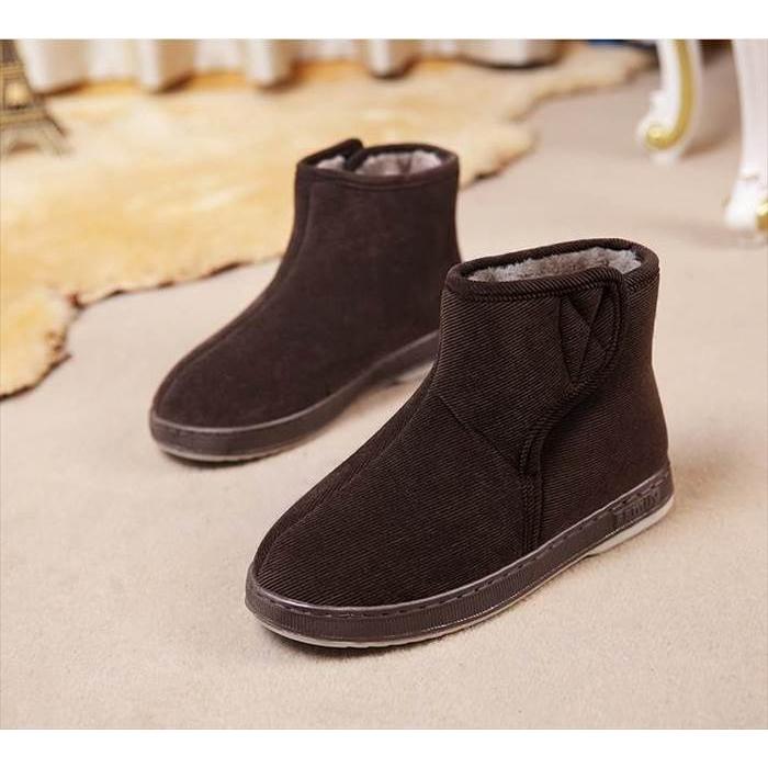 ボアショートブーツ レディース ユニセックス くるぶし丈 サイドマジックテープ 低めヒール ベルクロ 面ファスナー 無地 単色 ネイビー |  | 03