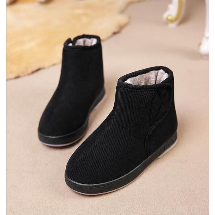 ボアショートブーツ レディース ユニセックス くるぶし丈 サイドマジックテープ 低めヒール ベルクロ 面ファスナー 無地 単色 ネイビー |  | 04