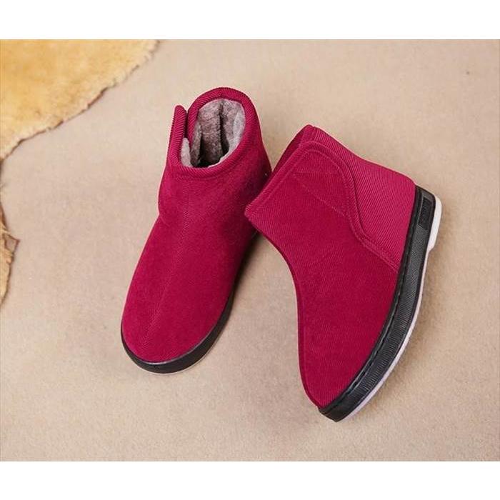 ボアショートブーツ レディース ユニセックス くるぶし丈 サイドマジックテープ 低めヒール ベルクロ 面ファスナー 無地 単色 ネイビー |  | 06