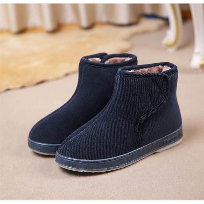 ボアショートブーツ レディース ユニセックス くるぶし丈 サイドマジックテープ 低めヒール ベルクロ 面ファスナー 無地 単色 ネイビー |  | 07
