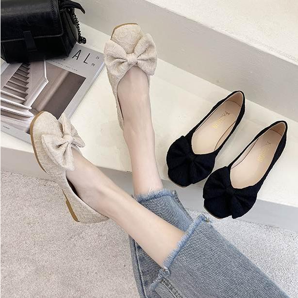 シューズ レディース フラットシューズ スクエアトゥ ぺたんこ ぺたんこシューズ ローヒール ゴム底 リボン 黒 ブラック 白 ホワイト ベージュ かわいい |  | 02