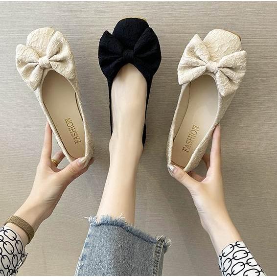 シューズ レディース フラットシューズ スクエアトゥ ぺたんこ ぺたんこシューズ ローヒール ゴム底 リボン 黒 ブラック 白 ホワイト ベージュ かわいい |  | 03