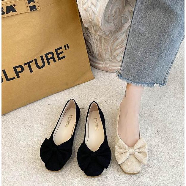 シューズ レディース フラットシューズ スクエアトゥ ぺたんこ ぺたんこシューズ ローヒール ゴム底 リボン 黒 ブラック 白 ホワイト ベージュ かわいい |  | 04