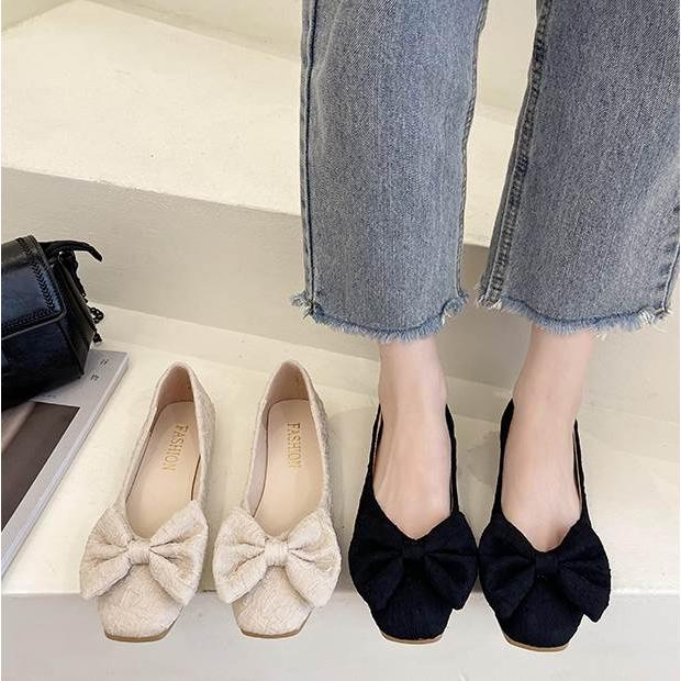 シューズ レディース フラットシューズ スクエアトゥ ぺたんこ ぺたんこシューズ ローヒール ゴム底 リボン 黒 ブラック 白 ホワイト ベージュ かわいい |  | 05