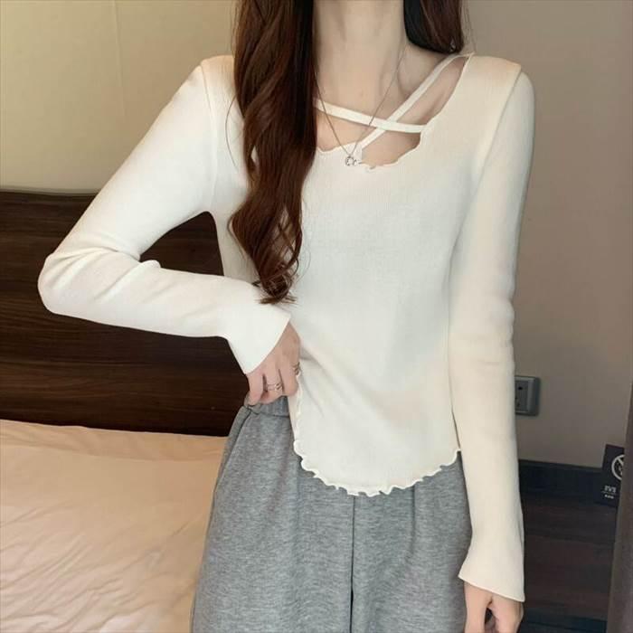 トップス レディース 長袖 ニット セーター 貝 シェル 伸縮性  灰 グレー ベージュ 茶 ブラウン 白 ホワイト 黒 ブラック ライトブラウン 深緑 カーキ 海外 |  | 14