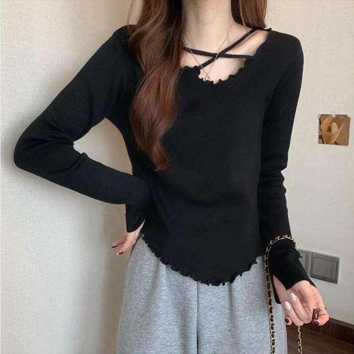 トップス レディース 長袖 ニット セーター 貝 シェル 伸縮性  灰 グレー ベージュ 茶 ブラウン 白 ホワイト 黒 ブラック ライトブラウン 深緑 カーキ 海外 |  | 16