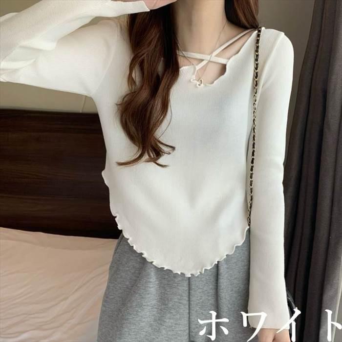 トップス レディース 長袖 ニット セーター 貝 シェル 伸縮性  灰 グレー ベージュ 茶 ブラウン 白 ホワイト 黒 ブラック ライトブラウン 深緑 カーキ 海外 |  | 07