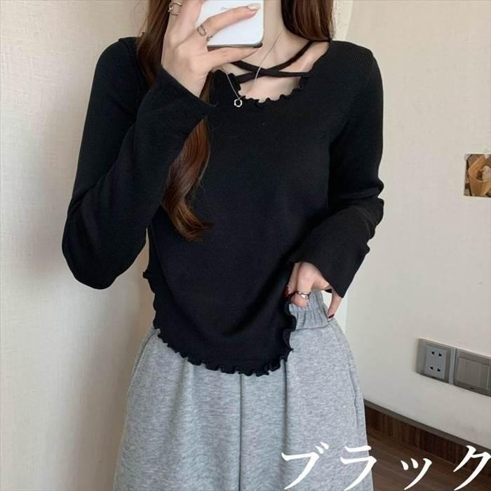 トップス レディース 長袖 ニット セーター 貝 シェル 伸縮性  灰 グレー ベージュ 茶 ブラウン 白 ホワイト 黒 ブラック ライトブラウン 深緑 カーキ 海外 |  | 08