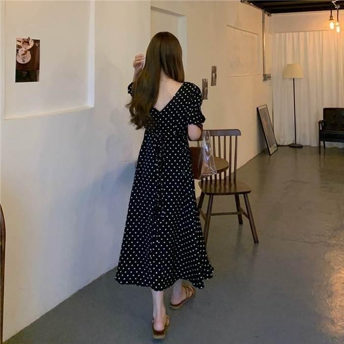 ワンピース レディース ミドル丈 ミドル 半袖 袖あり パフスリーブ Aライン Aラインスカート ドット柄 柄 水玉 プリント スクエアネック ジッパー ファスナー |  | 14