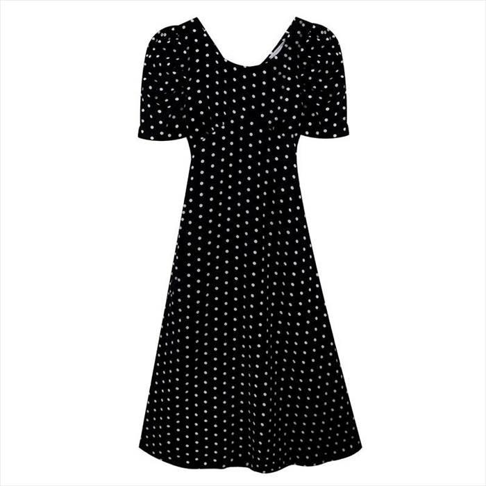 ワンピース レディース ミドル丈 ミドル 半袖 袖あり パフスリーブ Aライン Aラインスカート ドット柄 柄 水玉 プリント スクエアネック ジッパー ファスナー |  | 16