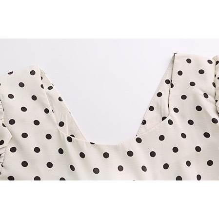 ワンピース レディース ミドル丈 ミドル 半袖 袖あり パフスリーブ Aライン Aラインスカート ドット柄 柄 水玉 プリント スクエアネック ジッパー ファスナー |  | 17