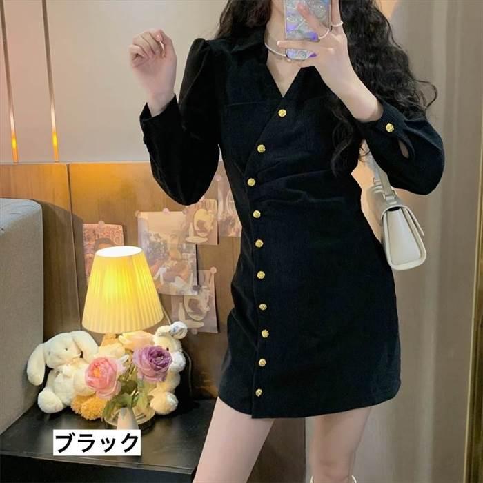 レディース ワンピース  コーデュロイワンピース デザイン重視 ミニ丈 ショート丈 長袖 無地 スリム 細身 ストレート かわいい 大人可愛い きれいめ シンプル |  | 01