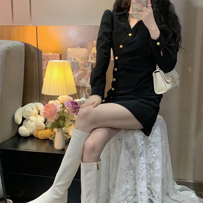 レディース ワンピース  コーデュロイワンピース デザイン重視 ミニ丈 ショート丈 長袖 無地 スリム 細身 ストレート かわいい 大人可愛い きれいめ シンプル |  | 06