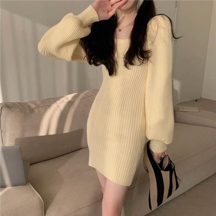 レディース ワンピース ニットワンピース  黒 ブラック 青 ブルー 灰色 グレー ベージュ 海外デザイン ミニ丈 ショート丈 長袖 無地 春 スリム 細身 |  | 11