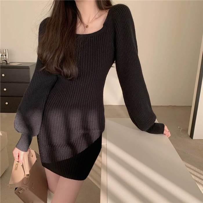 レディース ワンピース ニットワンピース  黒 ブラック 青 ブルー 灰色 グレー ベージュ 海外デザイン ミニ丈 ショート丈 長袖 無地 春 スリム 細身 |  | 13