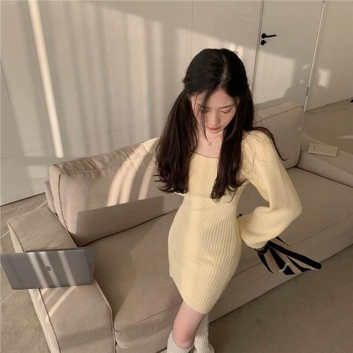 レディース ワンピース ニットワンピース  黒 ブラック 青 ブルー 灰色 グレー ベージュ 海外デザイン ミニ丈 ショート丈 長袖 無地 春 スリム 細身 |  | 14