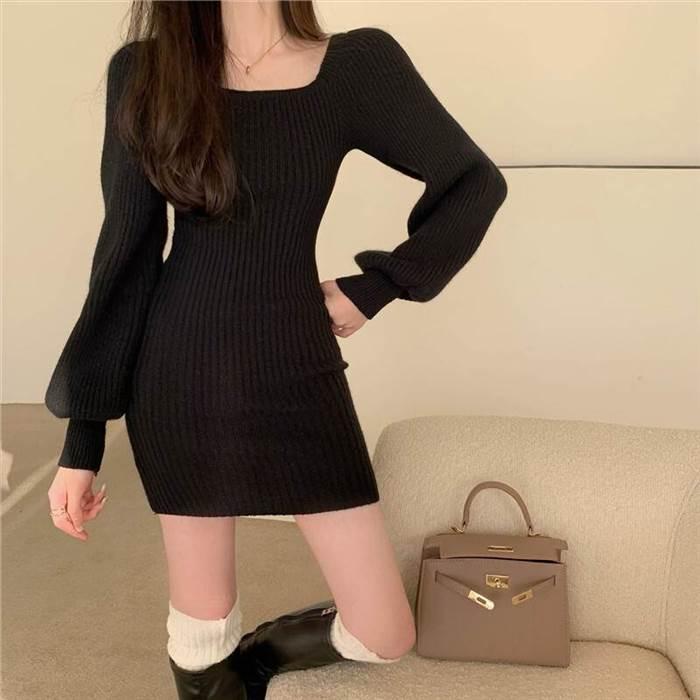 レディース ワンピース ニットワンピース  黒 ブラック 青 ブルー 灰色 グレー ベージュ 海外デザイン ミニ丈 ショート丈 長袖 無地 春 スリム 細身 |  | 15