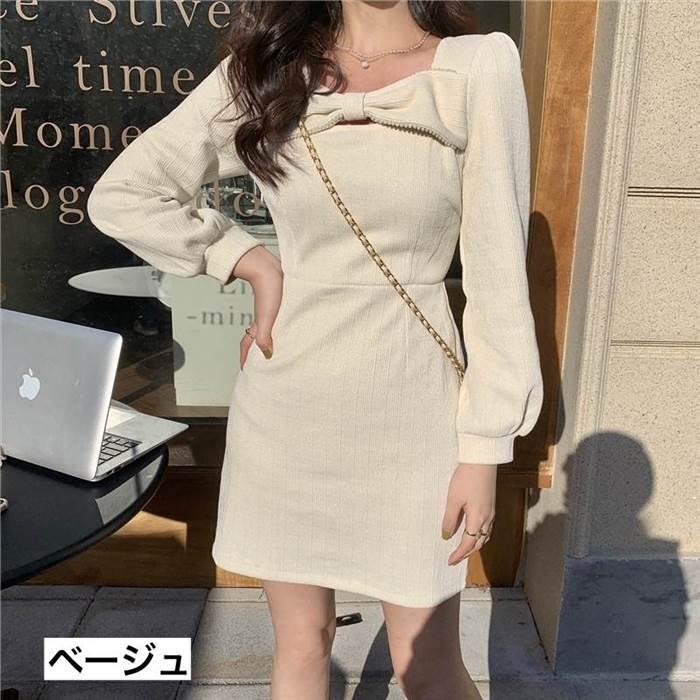 ワンピース レディース Aラインワンピース ミニ丈 ショート丈 長袖 無地 春 セミフレア リボン かわいい 大人可愛い きれいめ シンプル カジュアル 大人 |  | 01