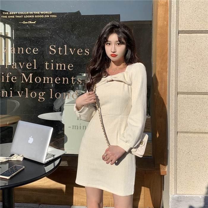 ワンピース レディース Aラインワンピース ミニ丈 ショート丈 長袖 無地 春 セミフレア リボン かわいい 大人可愛い きれいめ シンプル カジュアル 大人 |  | 05