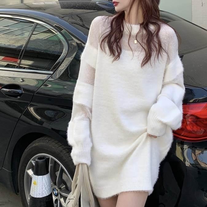 レディース ニットワンピース ニットセーター パフスリーブ 長袖 ショートスカート ニットドレス シースルー ホワイト 白 春ドレス 新しい デザイン |  | 10