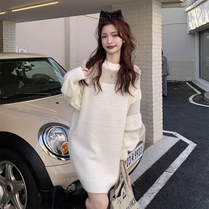 レディース ニットワンピース ニットセーター パフスリーブ 長袖 ショートスカート ニットドレス シースルー ホワイト 白 春ドレス 新しい デザイン |  | 03