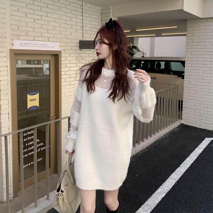 レディース ニットワンピース ニットセーター パフスリーブ 長袖 ショートスカート ニットドレス シースルー ホワイト 白 春ドレス 新しい デザイン |  | 04