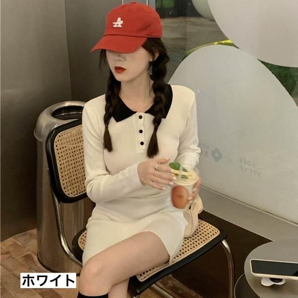 レディース ワンピース タイトワンピース 白 ホワイト 黒 ブラック ミニ丈 ショート丈 長袖 無地 スリム タイト ストレート かわいい 大人可愛い きれいめ |  | 02