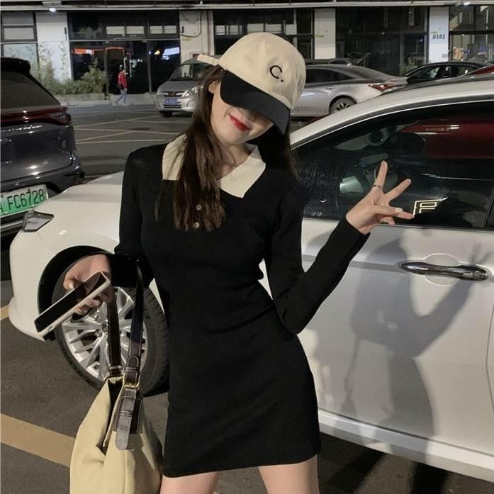 レディース ワンピース タイトワンピース 白 ホワイト 黒 ブラック ミニ丈 ショート丈 長袖 無地 スリム タイト ストレート かわいい 大人可愛い きれいめ |  | 06