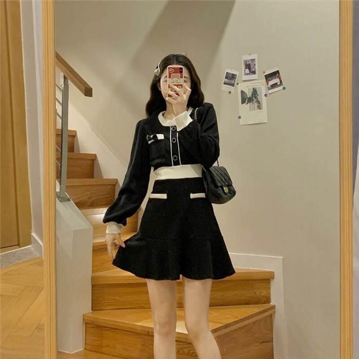 レディース ワンピース ブラック ホワイト 白 黒 パフスリーブ長袖 インポートファッション 海外デザイン スタイリッシュ ゆるかわファッション | 