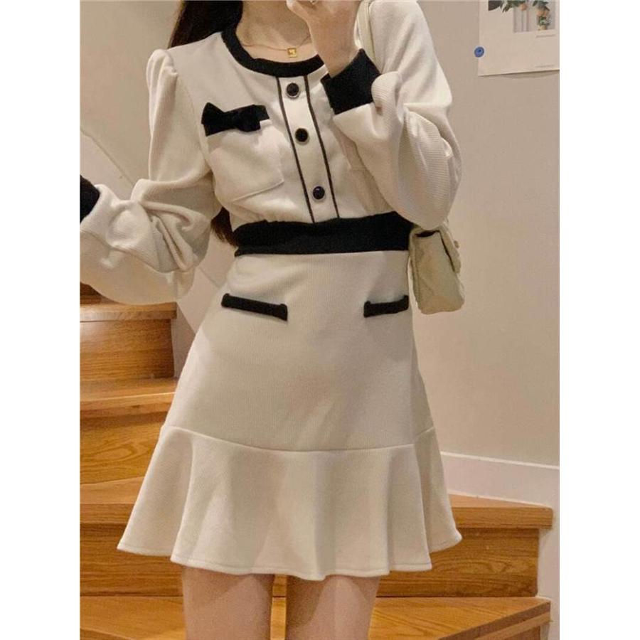 レディース ワンピース ブラック ホワイト 白 黒 パフスリーブ長袖 インポートファッション 海外デザイン スタイリッシュ ゆるかわファッション |  | 10