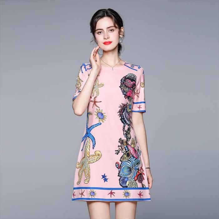 レディース ワンピース エスニック エキゾチック アジアン 海の中 海柄デザイン インポートファッション 海外デザイン スタイリッシュ 個性的 個性派 | 
