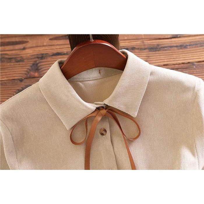 ワンピース レディース プリーツスカート ひざ丈 膝丈 ミディアム丈 袖あり 長袖 襟付き Aライン  プリーツ  フリル リボン コーデュロイ かわいい 大人可愛い |  | 02