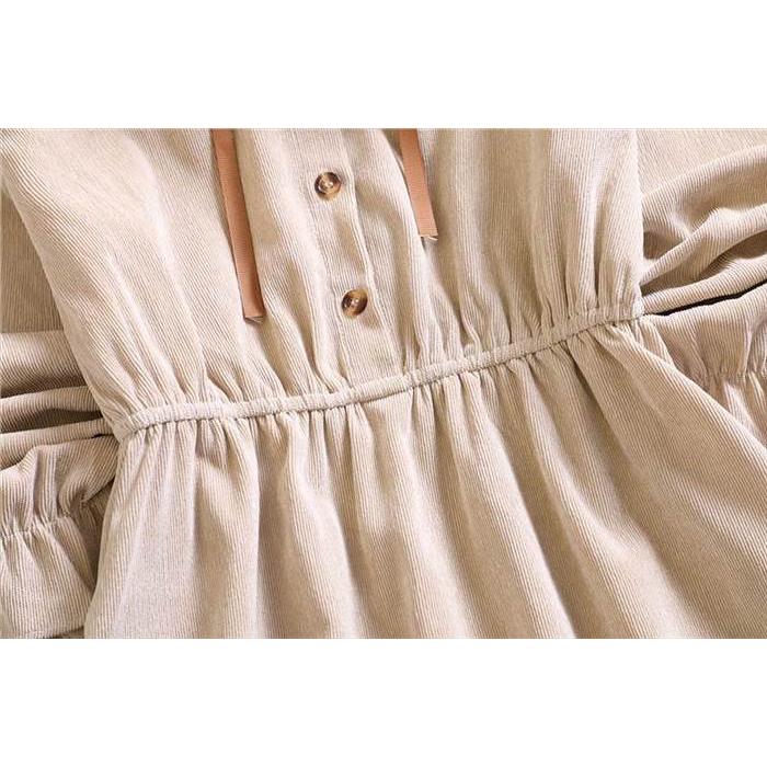 ワンピース レディース プリーツスカート ひざ丈 膝丈 ミディアム丈 袖あり 長袖 襟付き Aライン  プリーツ  フリル リボン コーデュロイ かわいい 大人可愛い |  | 03