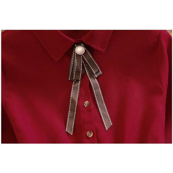 ワンピース レディース ひざ丈 膝丈 ミモレ丈 ミディアム丈 袖あり 長袖 襟付き ボウタイ ボタン フレアスカート Aライン リボン 外国風 かわいい 大人可愛い |  | 06