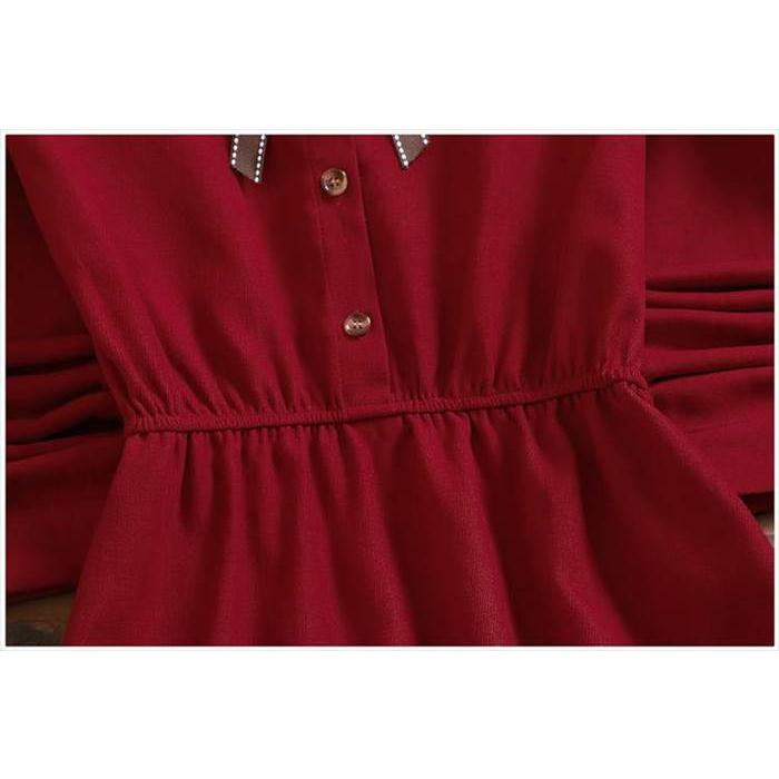 ワンピース レディース ひざ丈 膝丈 ミモレ丈 ミディアム丈 袖あり 長袖 襟付き ボウタイ ボタン フレアスカート Aライン リボン 外国風 かわいい 大人可愛い |  | 07