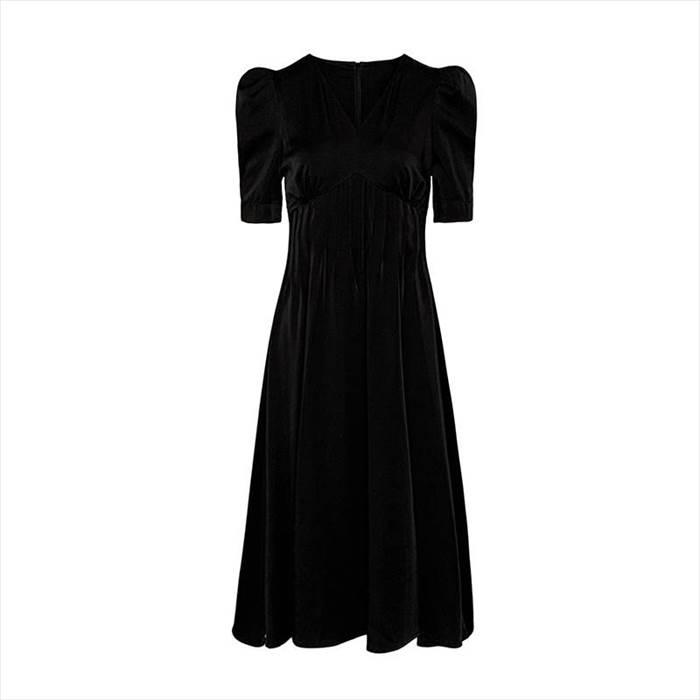 レディース ドレススカート ワンピース ブラック 黒 新作 半袖 パフスリーブ 無地 シンプル 綺麗目 新夏 ラージサイズ サイズ豊富 ウエスト |  | 10