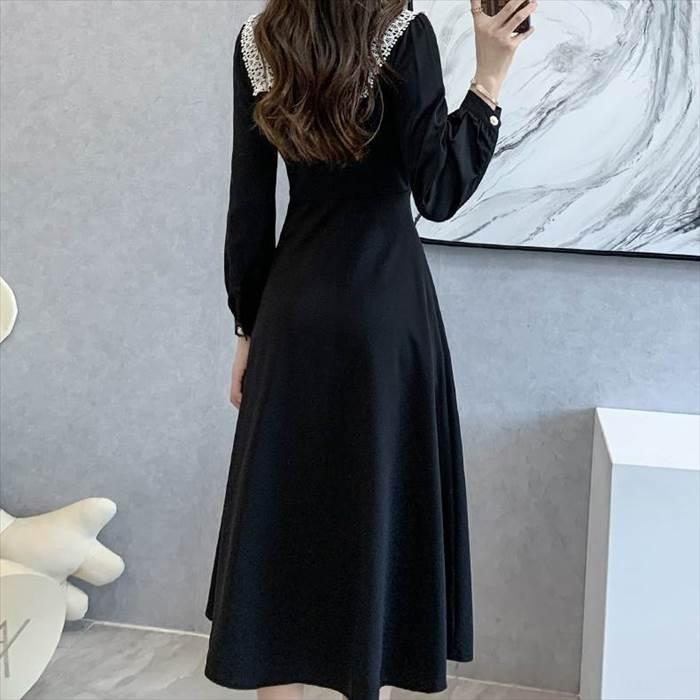 レディース ワンピース 冠婚葬祭 マキシ ロング ワンピ 長袖ワンピース レース ウエストマーク 切り替え ハイウエスト ボタン ウエスト切り替え |  | 10