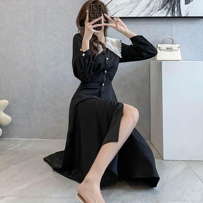 レディース ワンピース 冠婚葬祭 マキシ ロング ワンピ 長袖ワンピース レース ウエストマーク 切り替え ハイウエスト ボタン ウエスト切り替え |  | 11