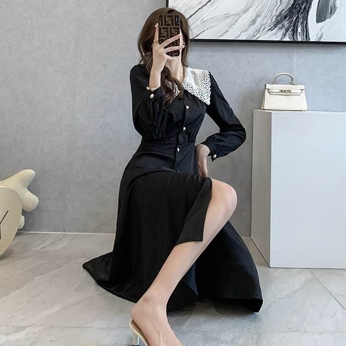 レディース ワンピース 冠婚葬祭 マキシ ロング ワンピ 長袖ワンピース レース ウエストマーク 切り替え ハイウエスト ボタン ウエスト切り替え |  | 13