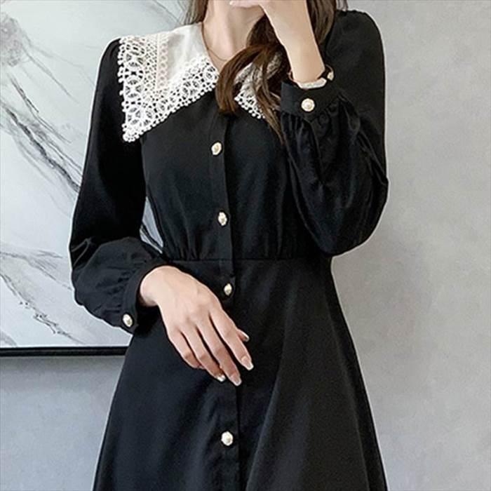 レディース ワンピース 冠婚葬祭 マキシ ロング ワンピ 長袖ワンピース レース ウエストマーク 切り替え ハイウエスト ボタン ウエスト切り替え |  | 03