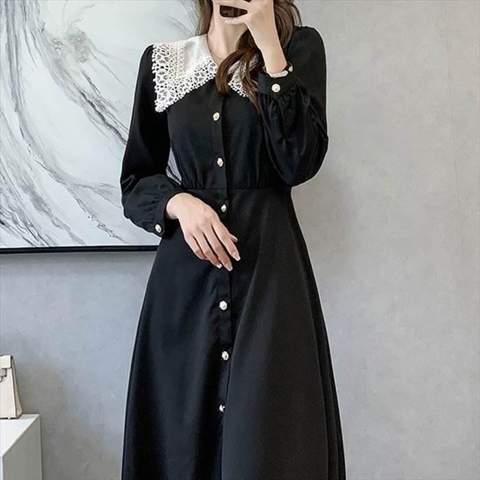 レディース ワンピース 冠婚葬祭 マキシ ロング ワンピ 長袖ワンピース レース ウエストマーク 切り替え ハイウエスト ボタン ウエスト切り替え |  | 04
