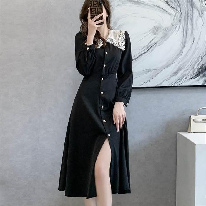 レディース ワンピース 冠婚葬祭 マキシ ロング ワンピ 長袖ワンピース レース ウエストマーク 切り替え ハイウエスト ボタン ウエスト切り替え |  | 05