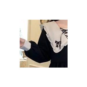 レディース ブラックワンピース ワンピドレス パフスリーブ お出かけファッション リボン あみあみ パフスリーブ長袖 新作 トレンディ 人気 ロングワンピ |  | 15