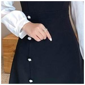 レディース フェイクツーピース ワンピース ブラック 黒 ジャンパースカート ミドル丈 ひざ丈 スリット フロントボタン オシャレワンピース |  | 08