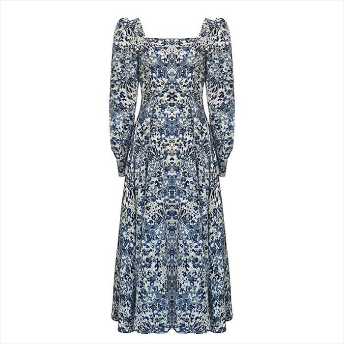 レディース 花柄ワンピース ワンピ パフスリーブ 長袖 ロングスリーブ スクエアネック トレンド トレンディ シンプル レトロ ビッグスイング ドレスパフ |  | 05